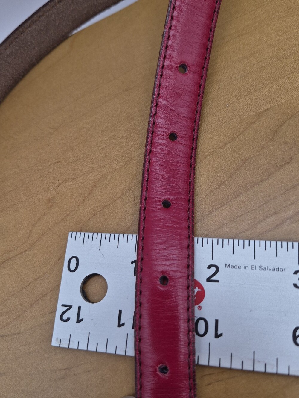 Vera Pelle Made In Italy Red Leather Skinny Belt Silver Buckle Size L (115) - Picture 7 of 9